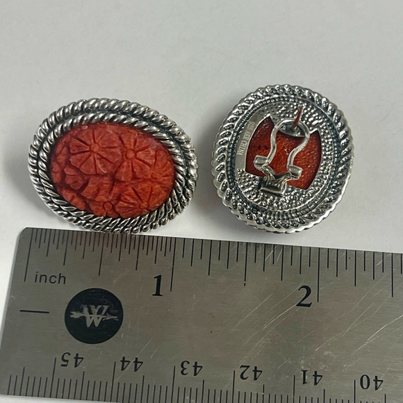 AKR Sterling Silver Carved Red Coral Earrings - Picture 8 of 8